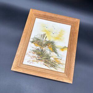 Vintage Painting Beach Dunes Seagulls Nautical Wooden Frame Wall Hanging Signed